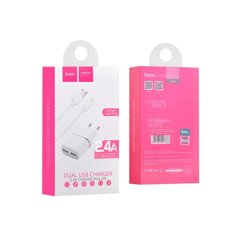 HOCO - CARGADOR COMPLETO 18W PARA IPHONE DUAL USB