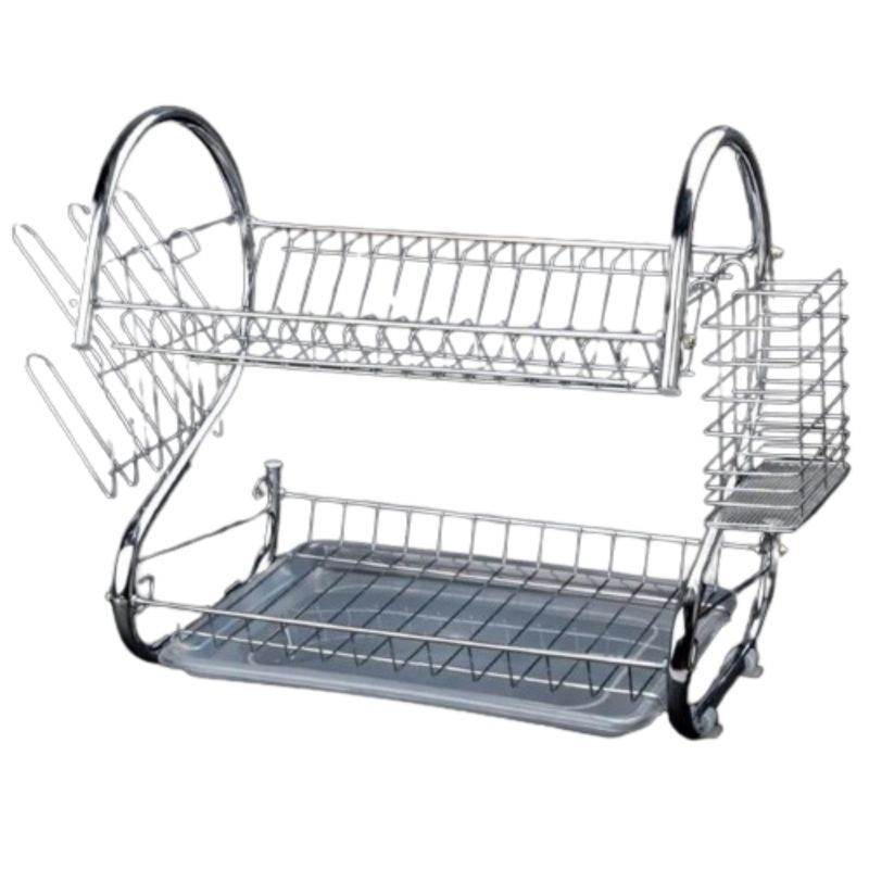 GENERICO - Secador de Platos de 2 Niveles de Acero Inoxidable
