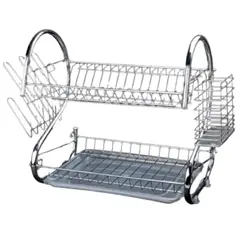 GENERICO - Secador de Platos de 2 Niveles de Acero Inoxidable