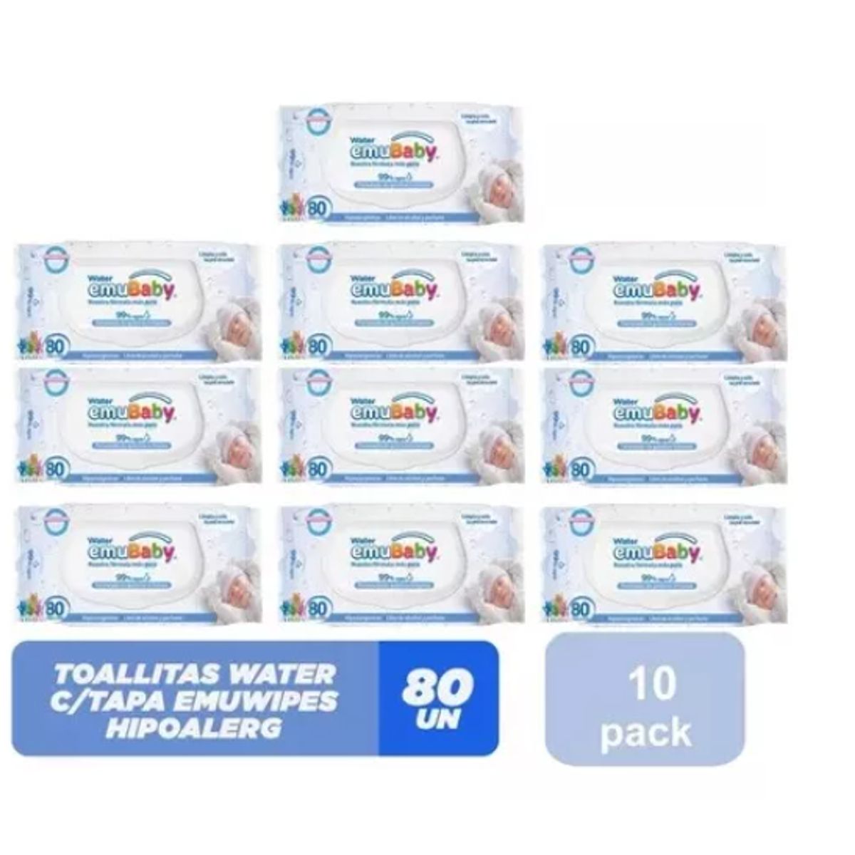 EMUBABY - Toallitas Húmedas Emubaby Water 10 Paq De 80und C/u (800u)