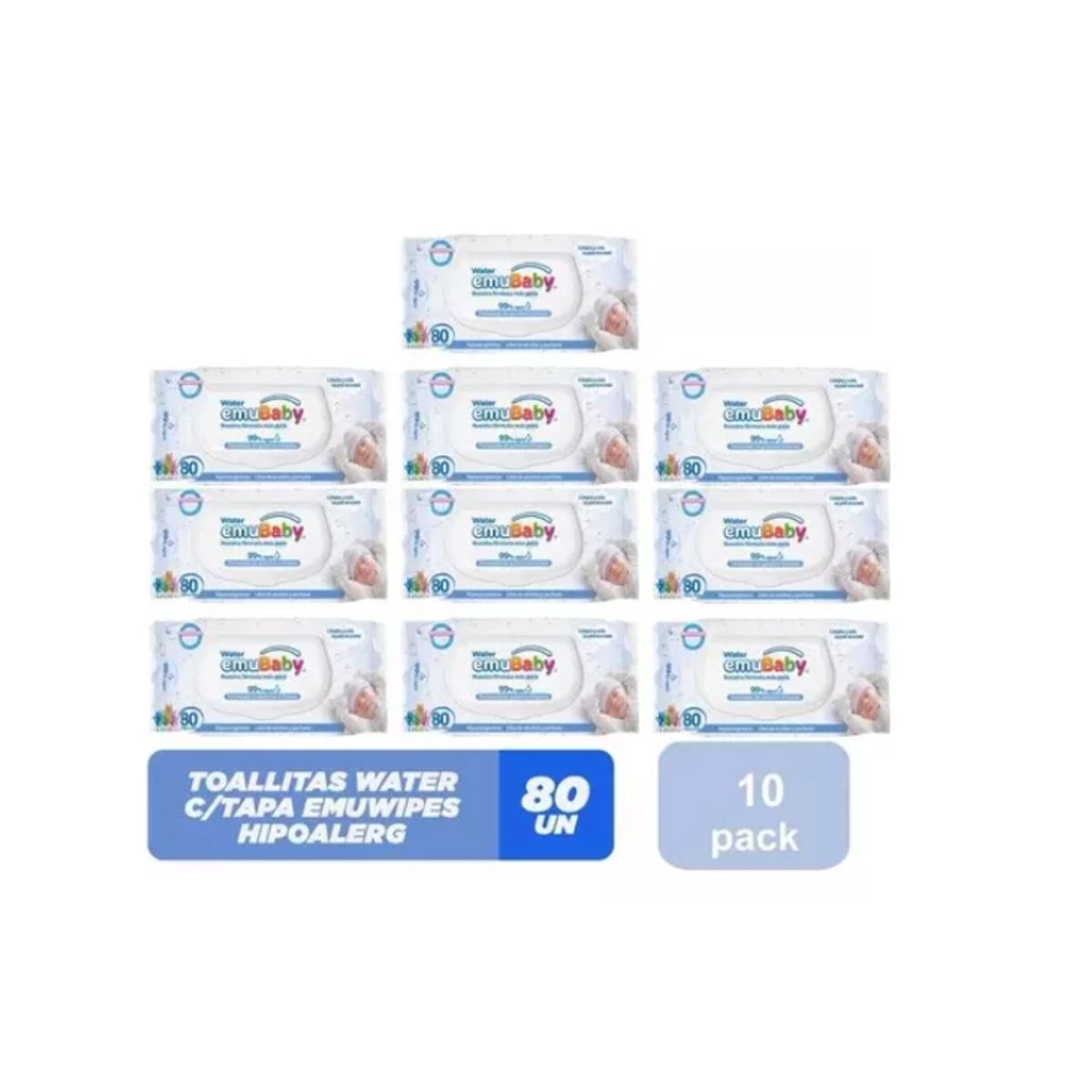 EMUBABY - Toallitas Húmedas Emubaby Water 10 Paq De 80und C/u (800u)