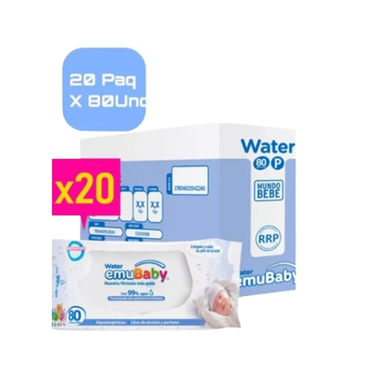 EMUBABY - Toallas Emubaby Water 20 Paquetes 80 Und