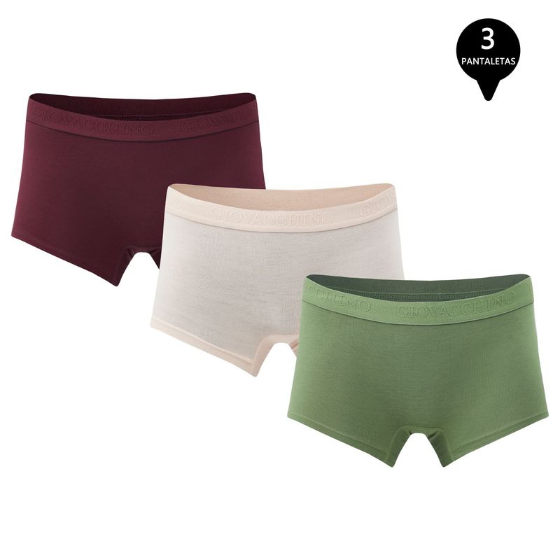 GIOVACCHINO - Pack de 3 Calzones Boxer Pantaleta bambú Mujer.