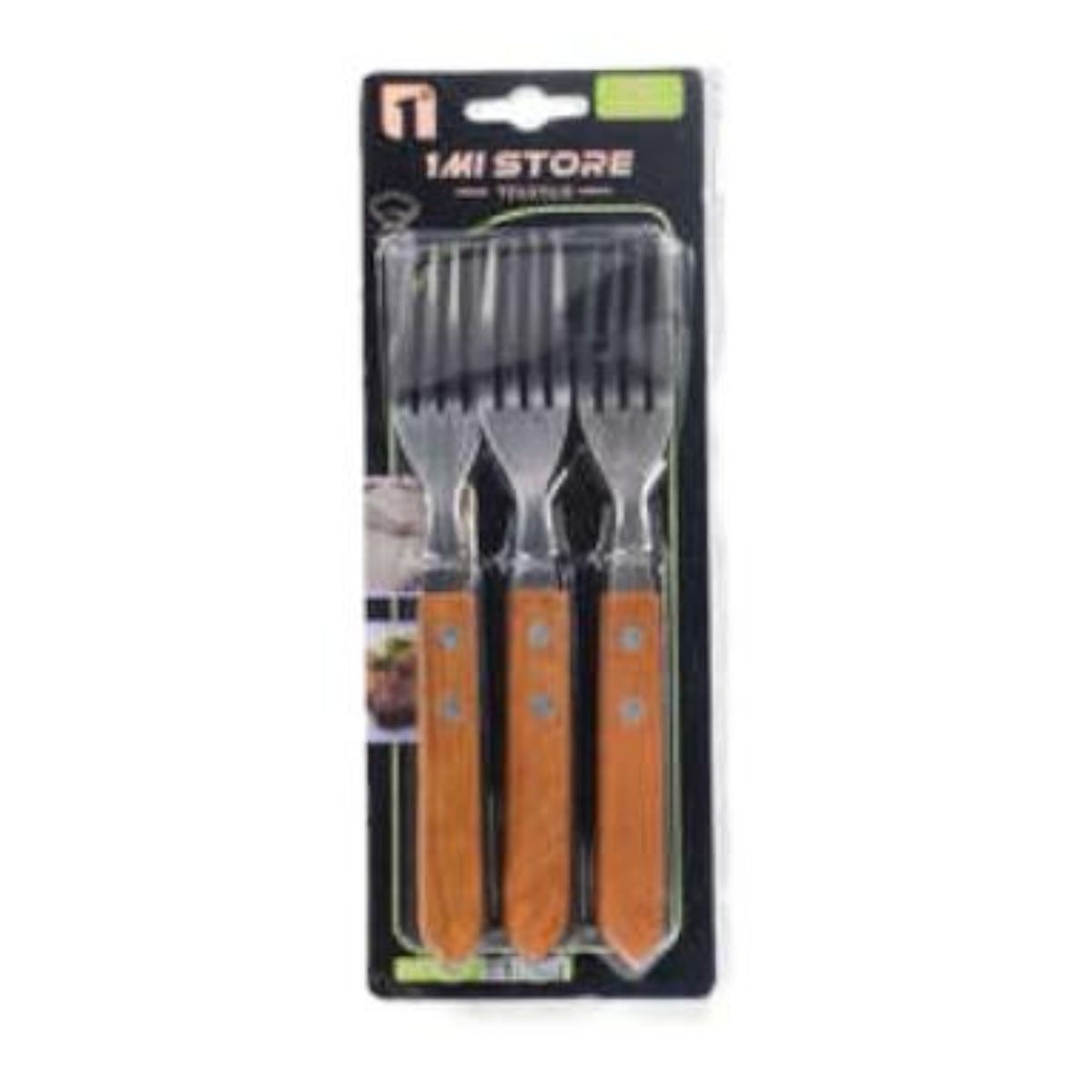 OEM - Set 3 Cubiertos Mango Madera 18cm