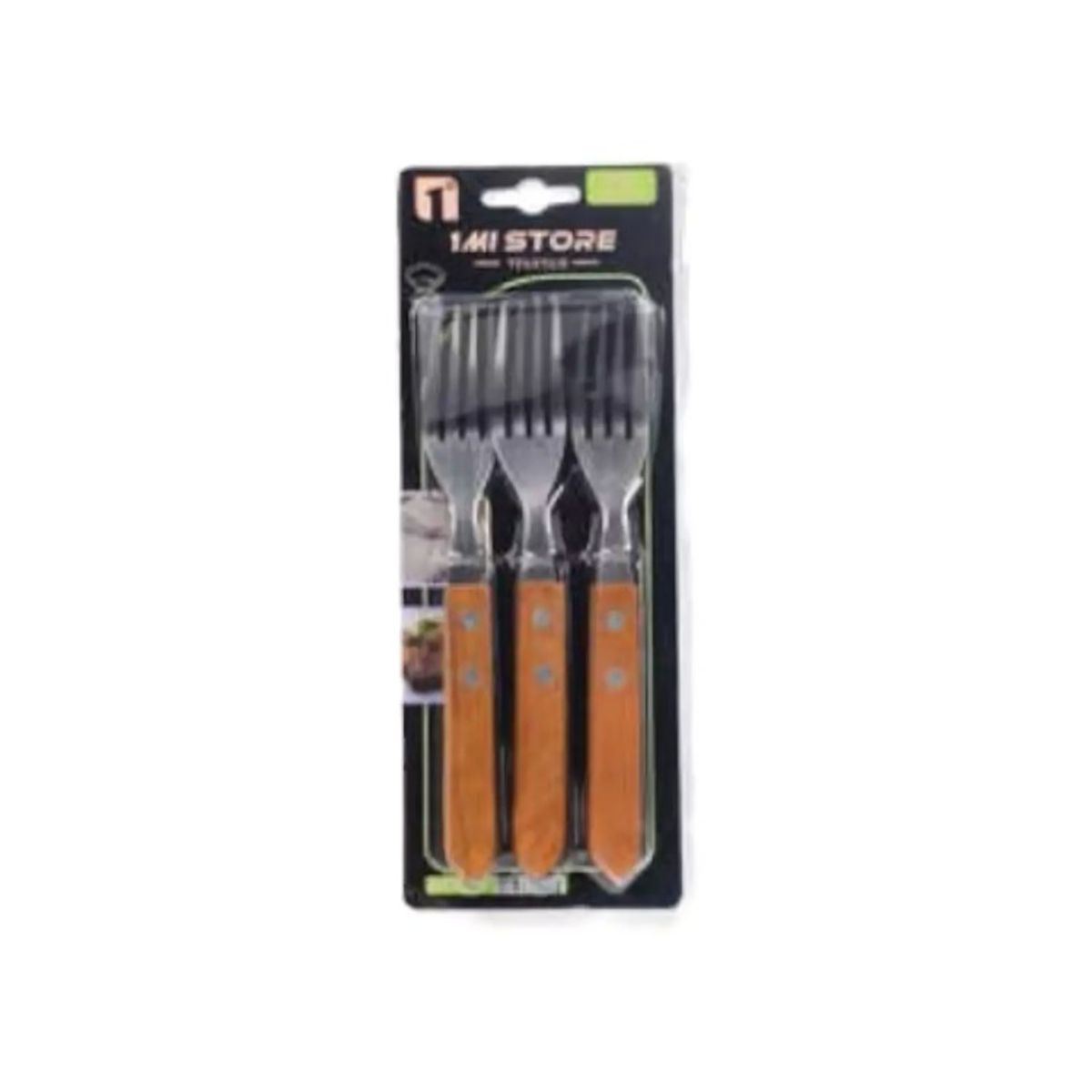 OEM - Set 3 Cubiertos Mango Madera 18cm