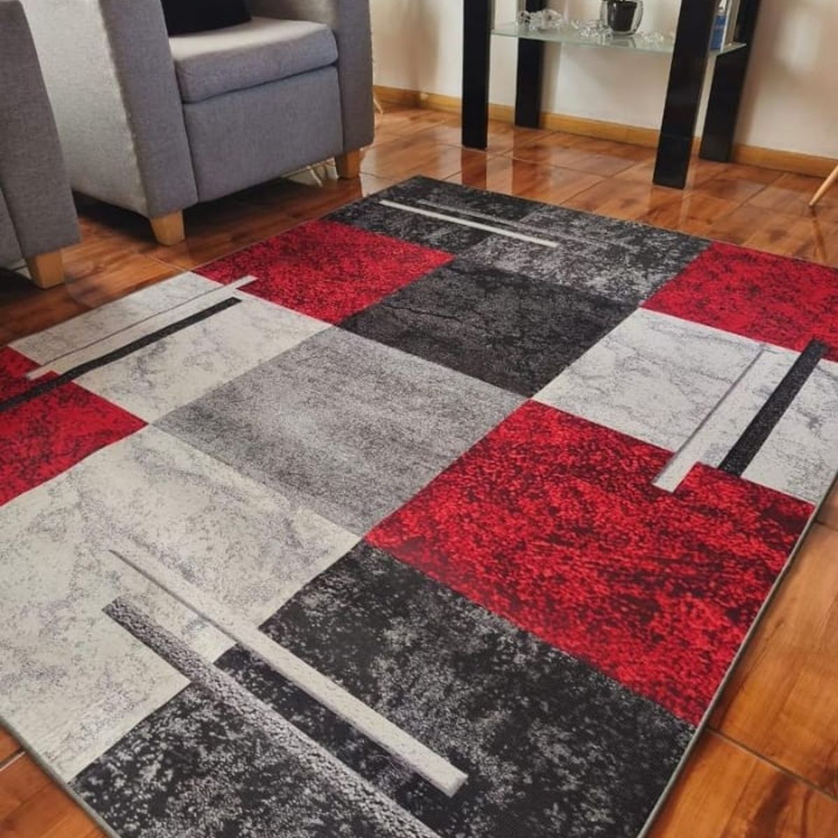 GENERICO - ALFOMBRA CON DISEÑO GEOMETRICO rojo intercalado 200X240 MARIA