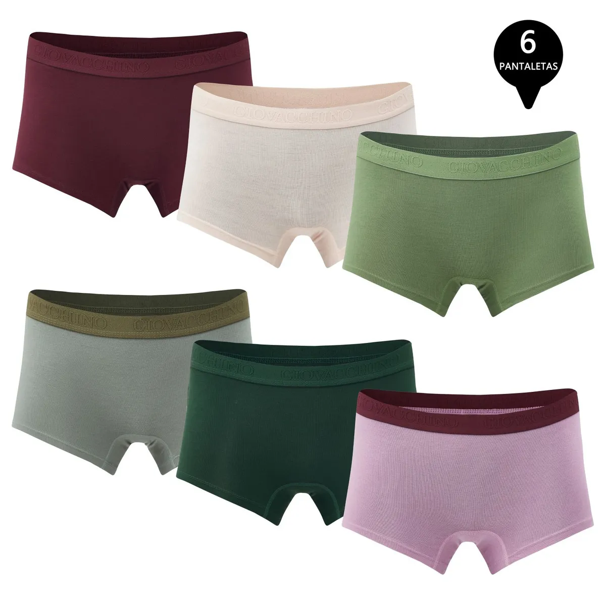 GIOVACCHINO - Pack de 6 Calzones Boxer Pantaleta bambú Mujer.