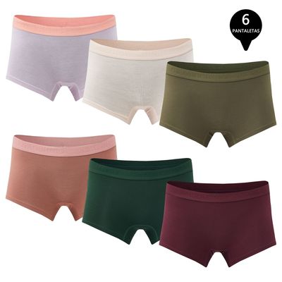 Imagen 1 del producto Pack de 6 Calzones Boxer Pantaleta bambú Mujer.