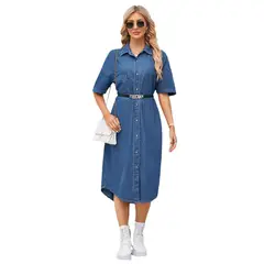 TIOZONEY - Vestido mezclilla con botones Mujer