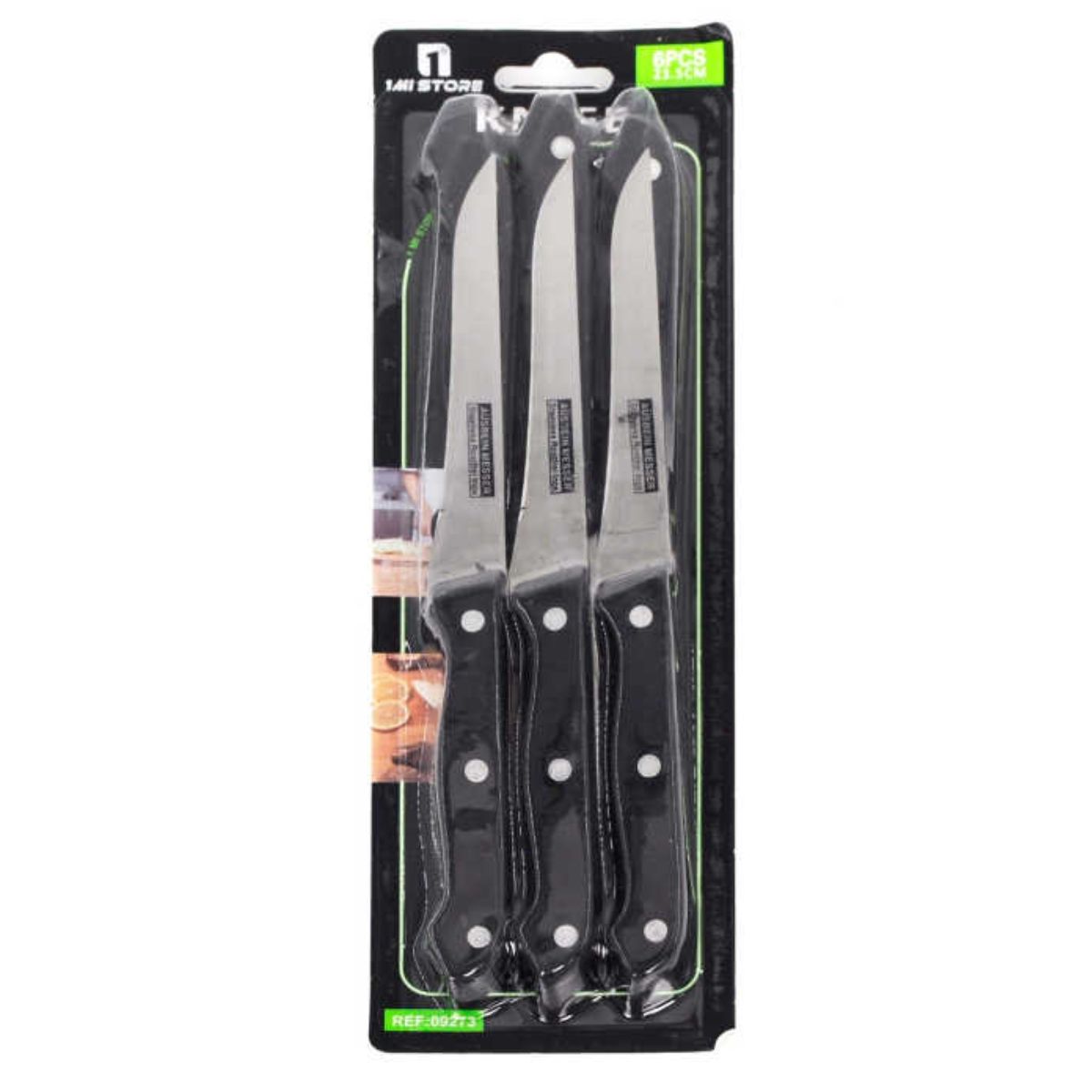 OEM - Set 6 Cuchillos De Acero Mango Acrílico Negro