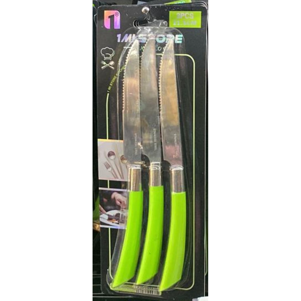 OEM - Set 3 Cuchillos De Acero Mango Acrílico