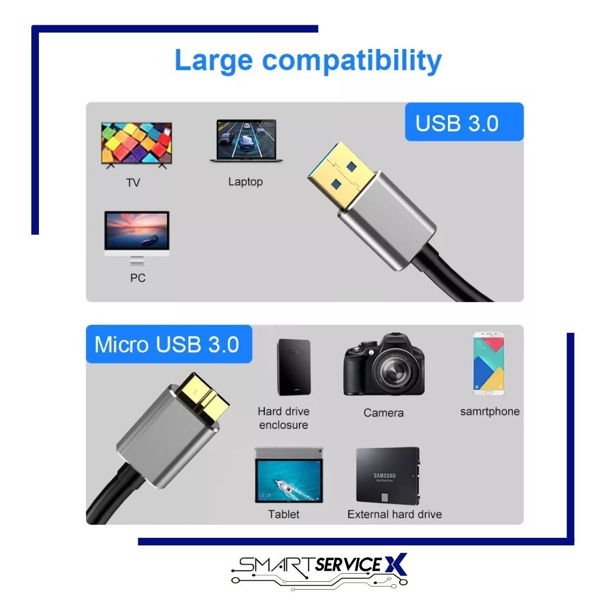 GENERICO - CABLE DE DISCO DURO USB 3.0 A MICRO B 0,5M