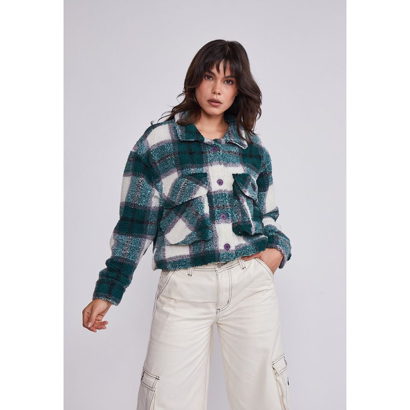 SIOUX - Chaqueta Mujer Verde Corderito Cuadrillé Sioux