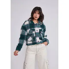 SIOUX - Chaqueta Mujer Verde Corderito Cuadrillé