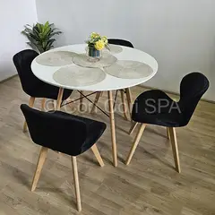 GENERICO - Comedor Mesa Eames blanco 100cm + 4 Sillas Mariposa Velvet Negro