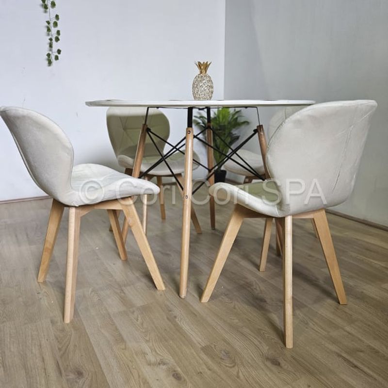 CORI CORI - Comedor Mesa Eames blanco 100cm + 4 Sillas Mariposa Velvet Beige