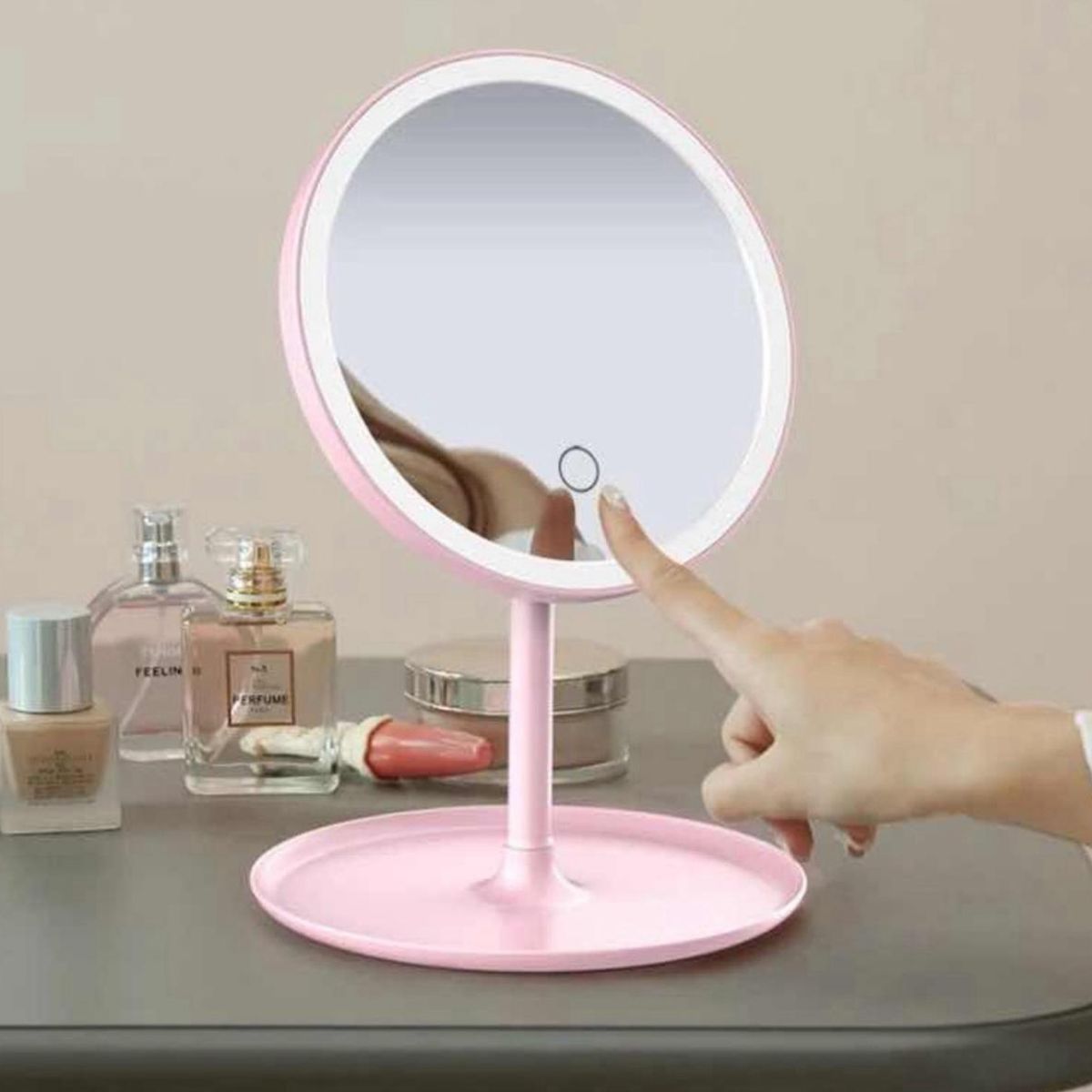 GENERICO - Espejo Redondo Para Maquillaje Luz Led Usb Rosado