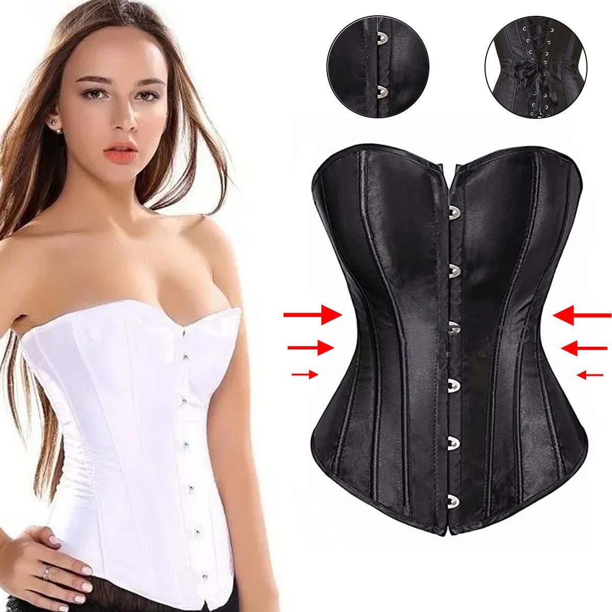 GENERICO - Corset Negro Gotico Victoriano Faja Satén
