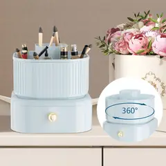 AIZO - Azul Organizador Cosmeticos 360 Cosmetiquero Maquillaje Con Cajón