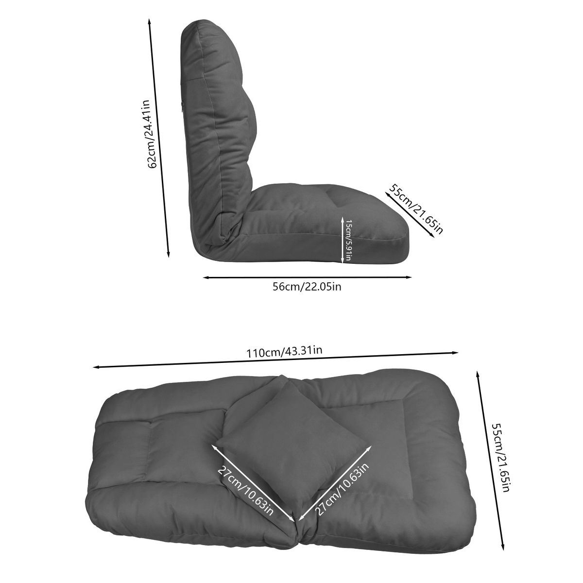 AIZO - Gris oscuro Sofá Silla Lectura Sofá Ocio Perezoso+almohada