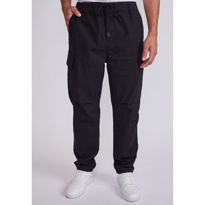 SIOUX - Pantalón Hombre Negro Tipo Parachute Gabardina Sioux