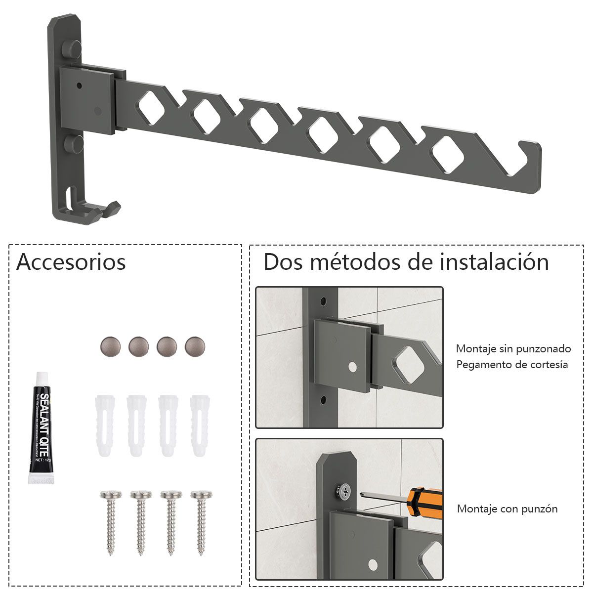 AIZO - AIZO Secador Pared Plegable sin Taladro Interior o Exterior