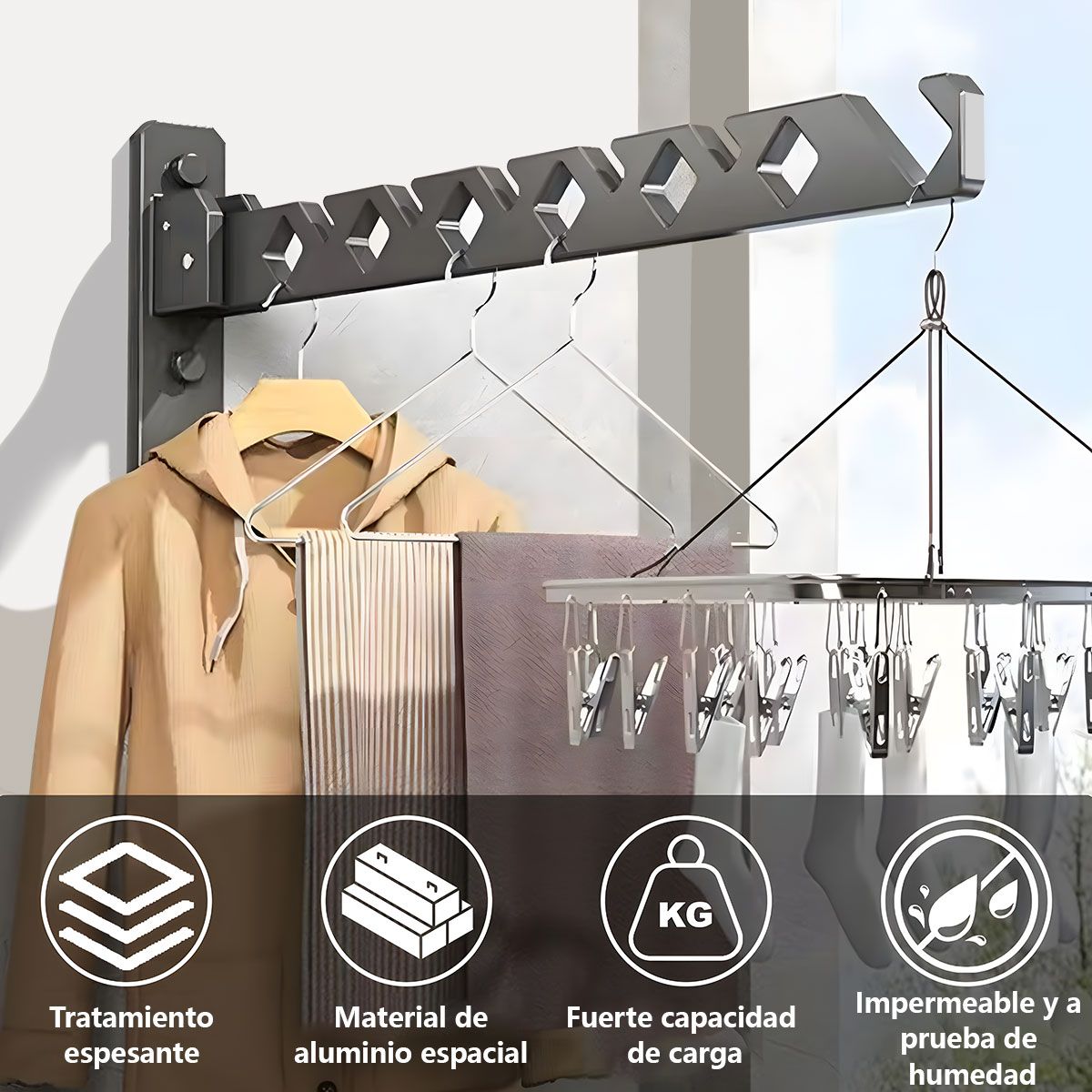 AIZO - AIZO Secador Pared Plegable sin Taladro Interior o Exterior