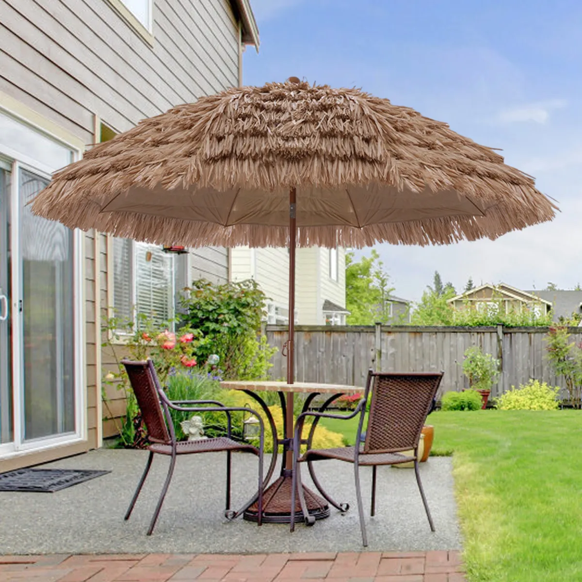 AIZO - AIZO Sombrilla Paja 3m Impermeable Playa o Jardín Café
