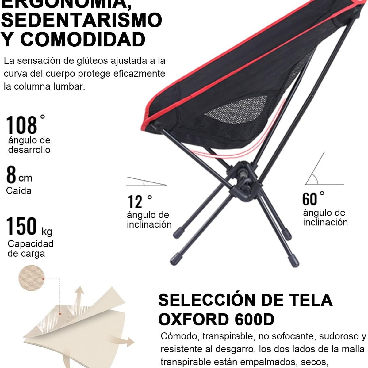 BLUEDREAMER - Silla de camping plegable portátil ultraligera al aire libre