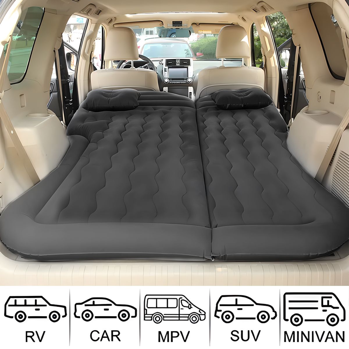 AIZO - Colchon Inflable Con Compresor 12v Y 2 Almohadas Para Auto