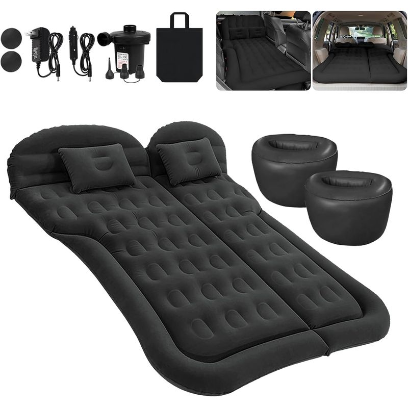 AIZO - Colchon Inflable Con Compresor 12v Y 2 Almohadas Para Auto