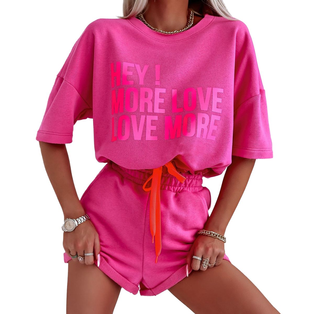 BLWOENS - polera manga corta + shorts Mujer - Rosa