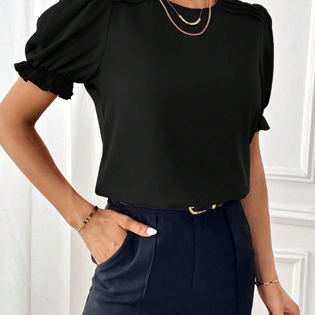 BLWOENS - Polera manga corta para mujeres - Negro