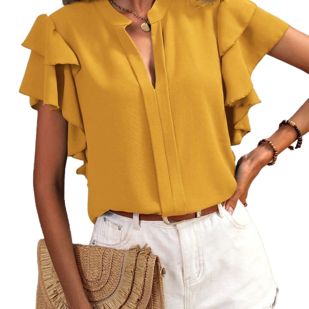 BLWOENS - Polera manga corta para mujeres - Amarillo