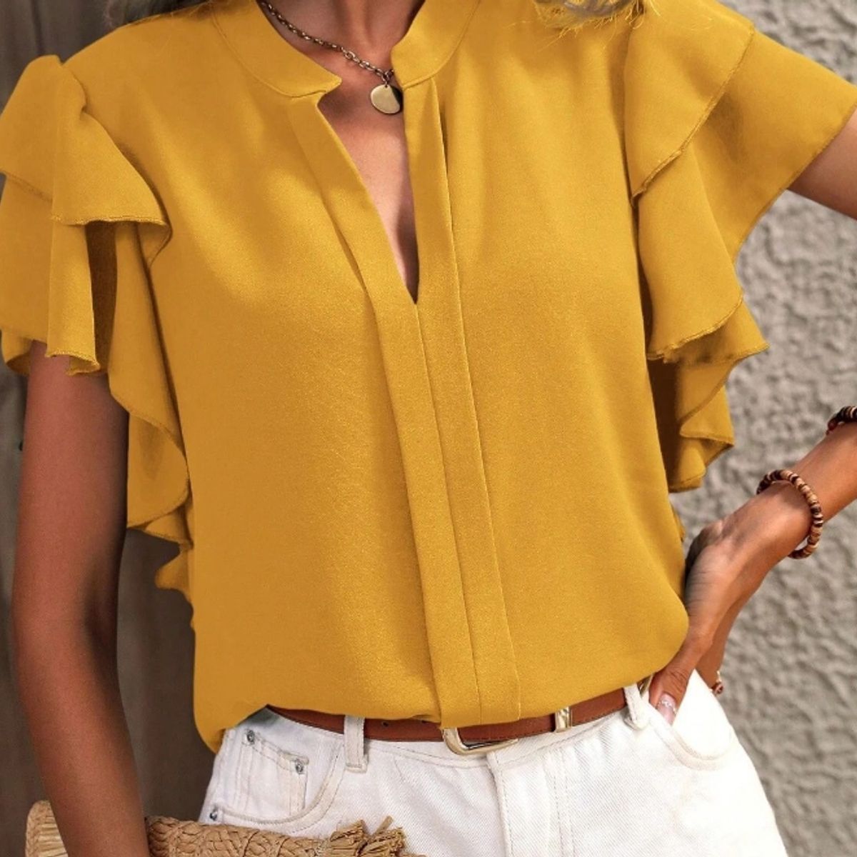 BLWOENS - Polera manga corta para mujeres - Amarillo