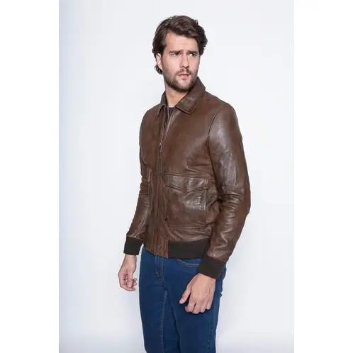 NEW MAN - Chaqueta Central Leather Café