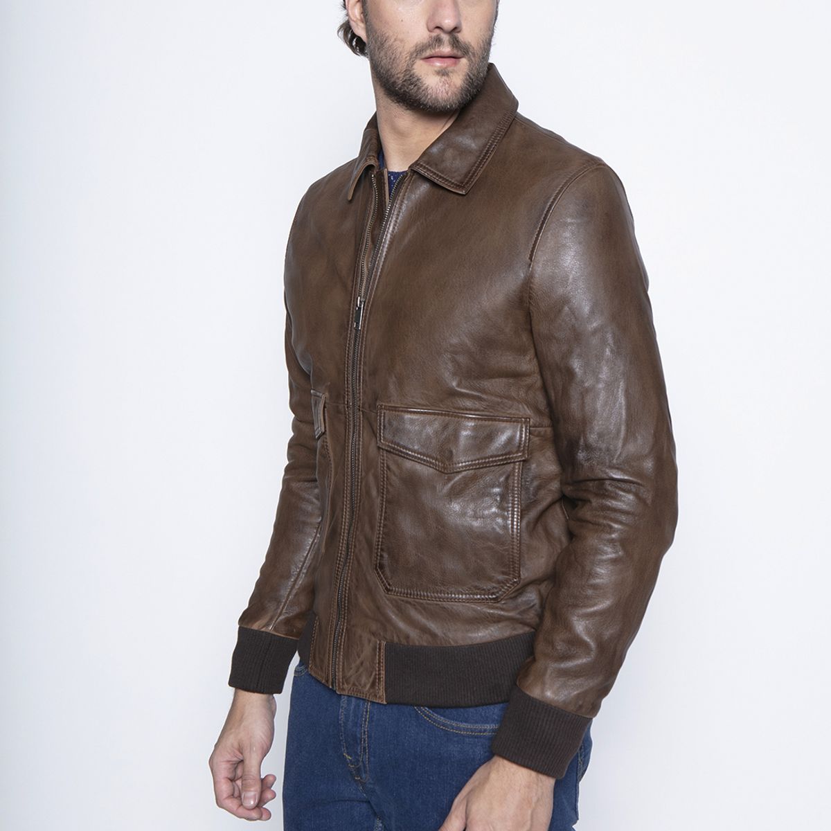 NEW MAN - Chaqueta Central Leather Café New Man