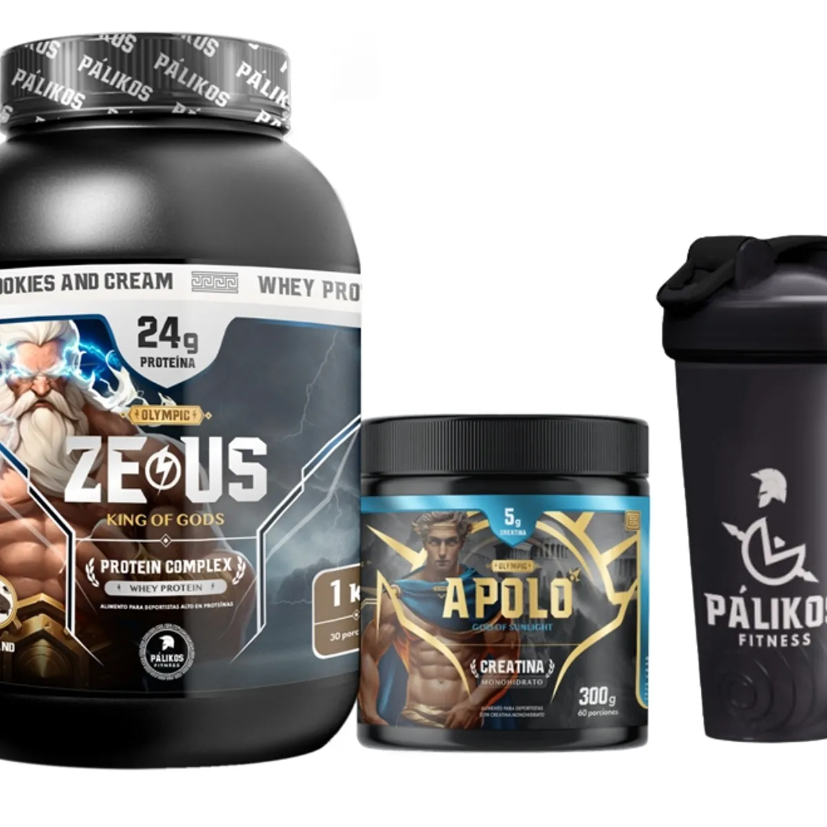 PALIKOS FITNESS - Proteina Zeus Complex 1kg  Creatina apolo 300g  Shaker Cookies