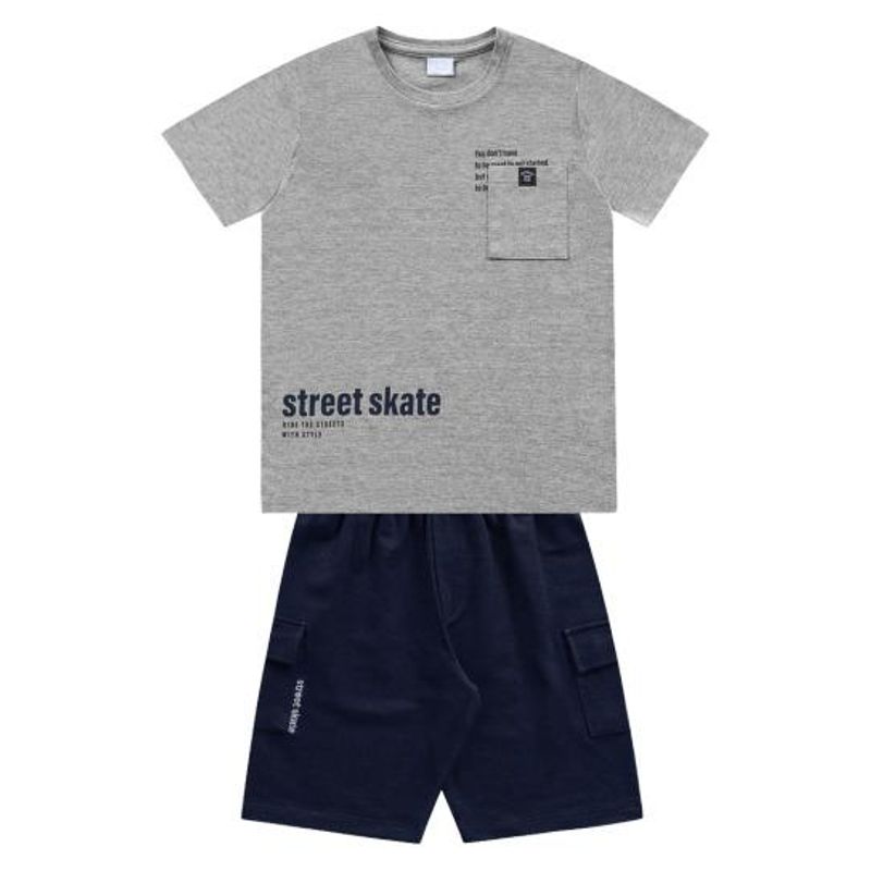 COYOTE KIDS - Conjunto polera gris y short skate - Gris