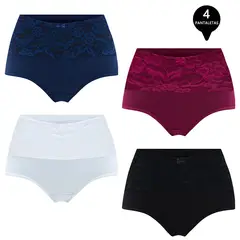 GIOVACCHINO - Pack de 4 Calzon Tiro Alto Algodón con Encaje