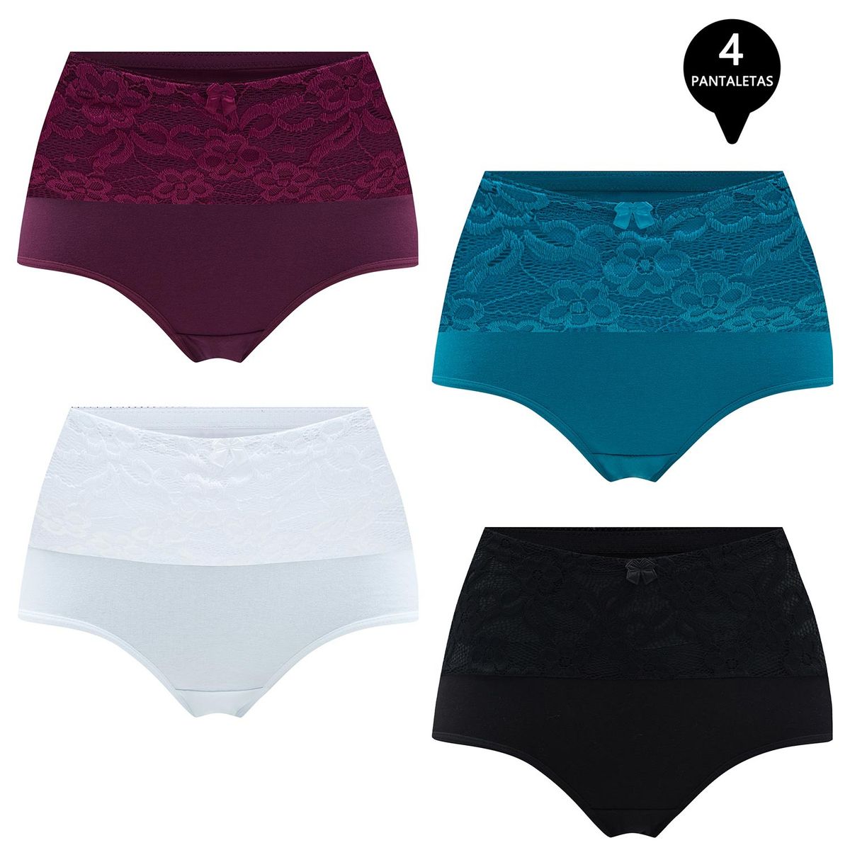 GIOVACCHINO - Pack de 4 Calzon Tiro Alto Algodón con Encaje