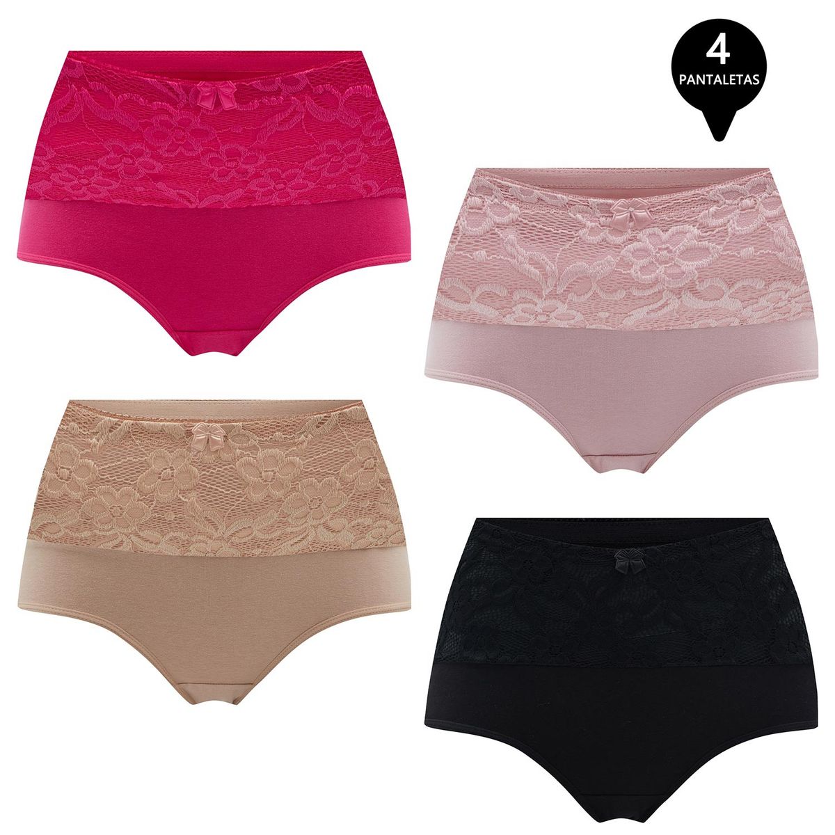 GIOVACCHINO - Pack de 4 Calzon Tiro Alto Algodón con Encaje