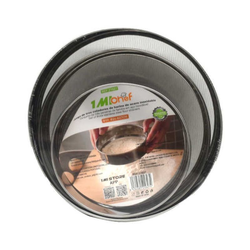 OEM - Juego De 3 Coladores Tamiz De Harina Malla De Acero Inoxidable
