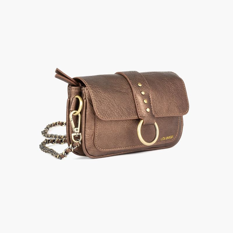 LOUNGE - Cartera Bandolera Mujer Tachas Argollas Café