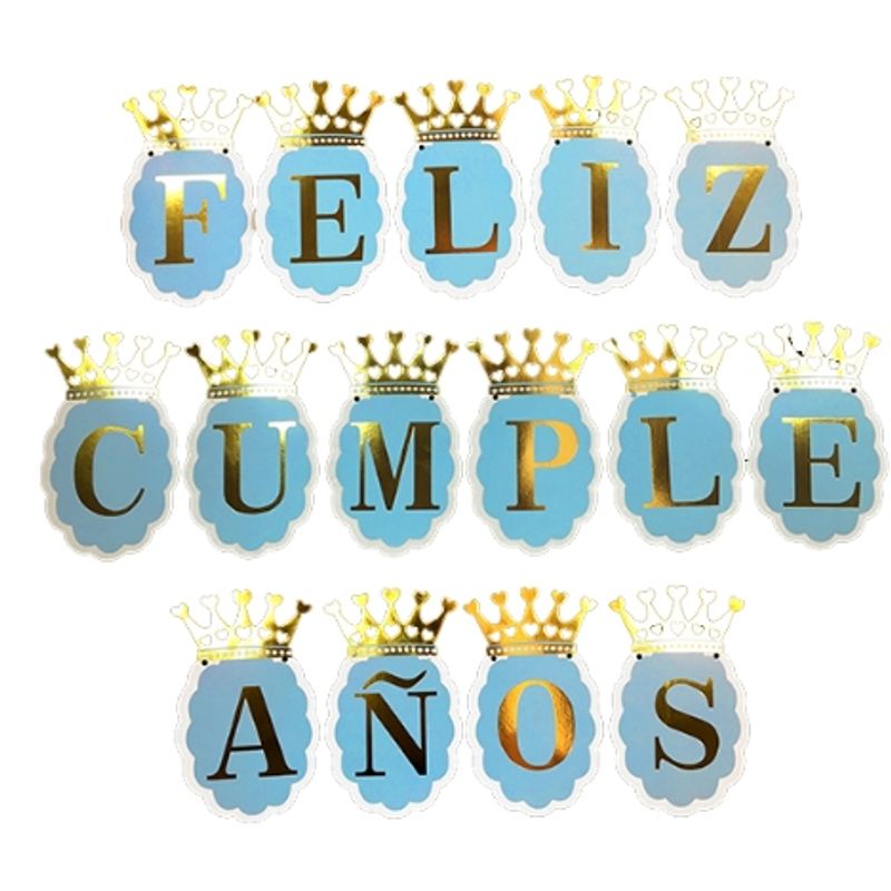 GENERICO - Cumpleaños Decoracion Fiesta Banner Azul Dorado Flecos Tela