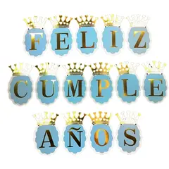 GENERICO - Cumpleaños Decoracion Fiesta Banner Azul Dorado Flecos Tela