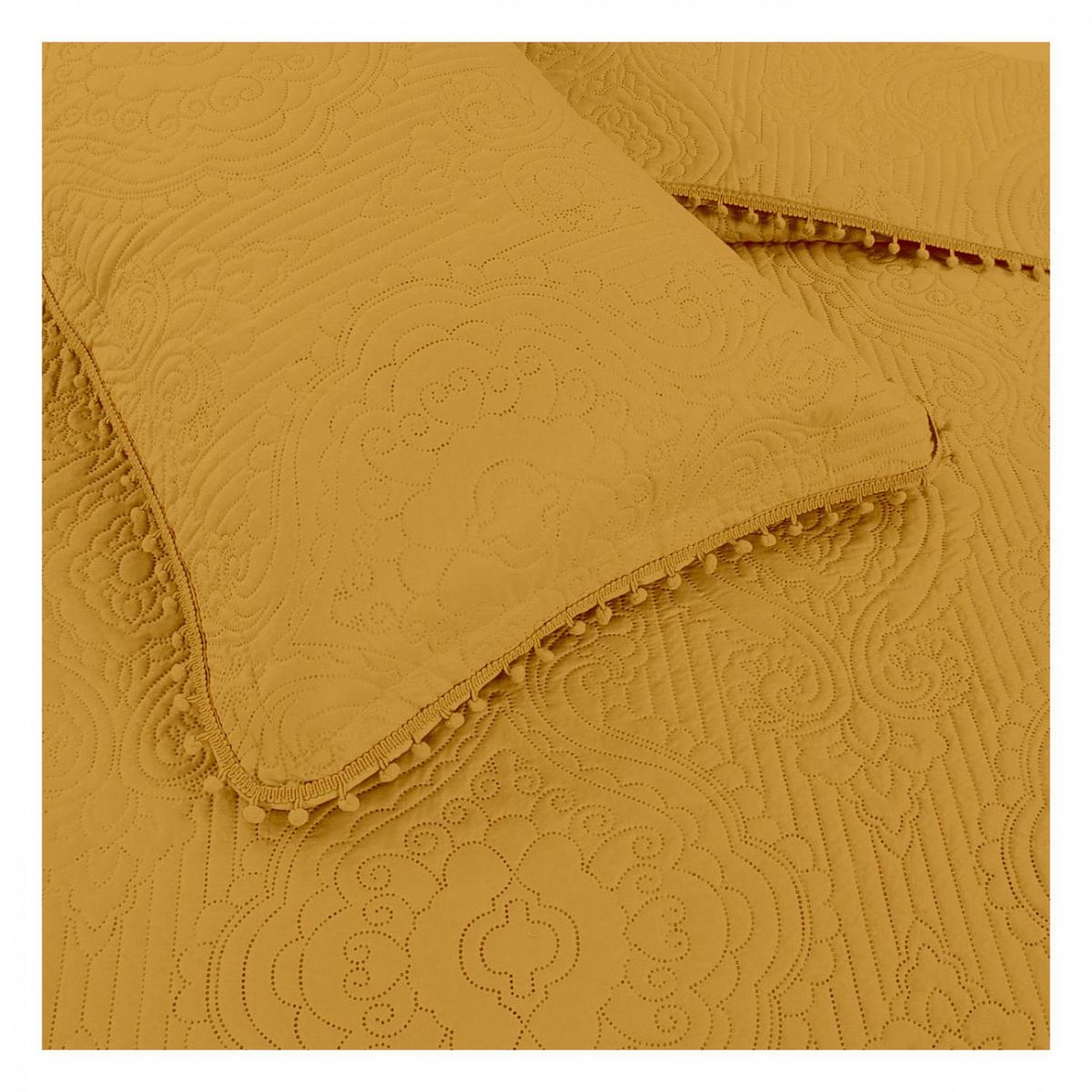 GENERICO - Cubrecama Quilt De Verano Pompones (Plaza Y Media) - Amarillo - 1,5 plazas