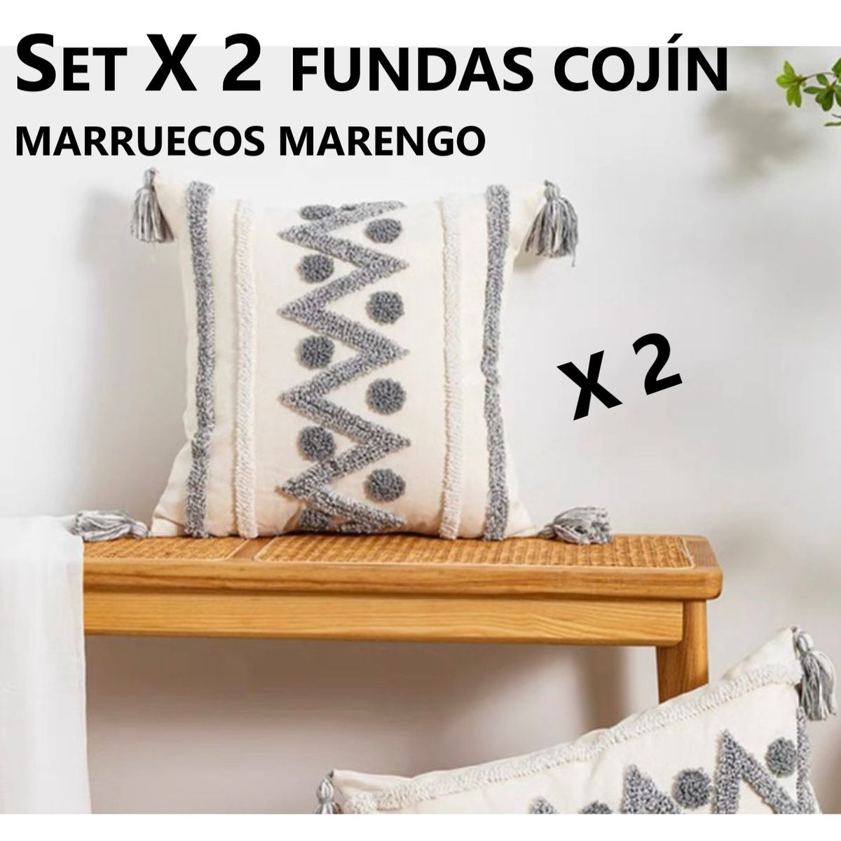 COMPRAPO - Set X 2 Fundas Cojín Boho Modelo Marruecos Marengo 45x45 cm