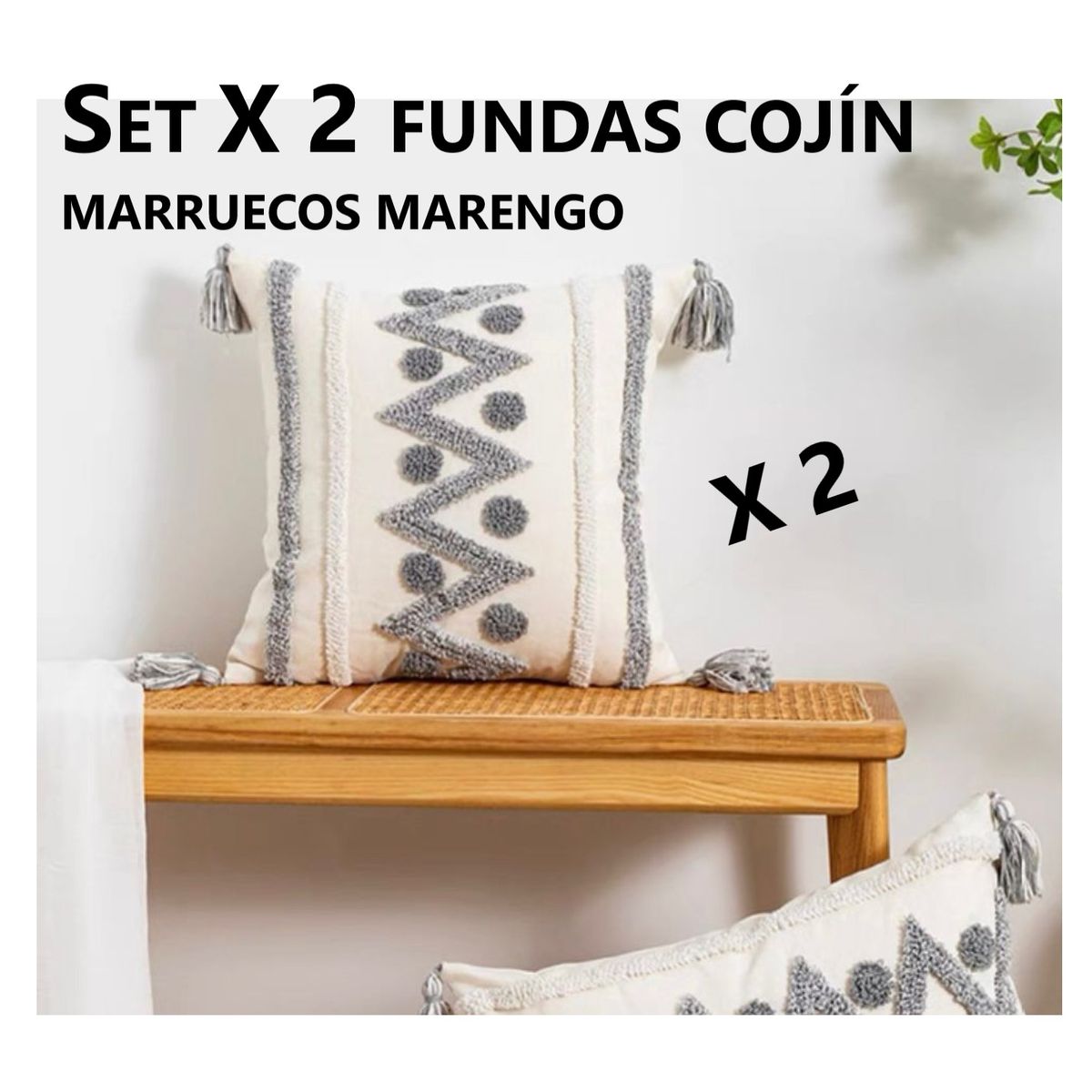 COMPRAPO - Set X 2 Fundas Cojín Boho Modelo Marruecos Marengo 45x45 cm