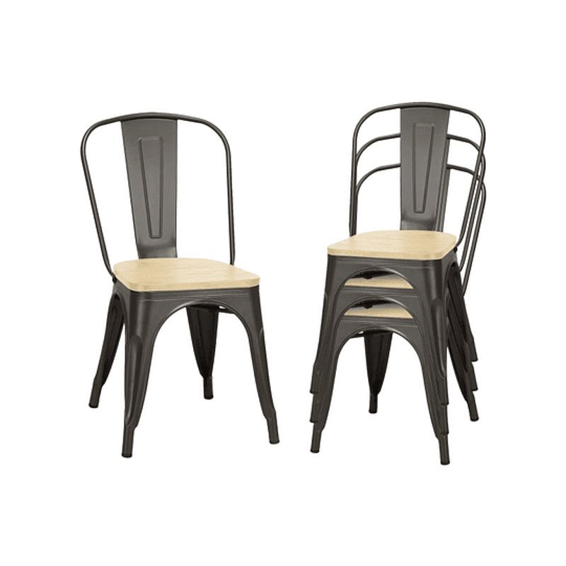 OH MI HOGAR - Pack 4 Sillas Tolix Negro Asiento de Madera